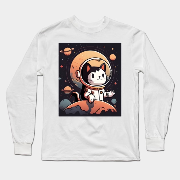 Catronaut Cute Cat Astronaut Deep In Space Cosmic Cat Science - Funny Cats Long Sleeve T-Shirt by Rochelle Lee Elliott